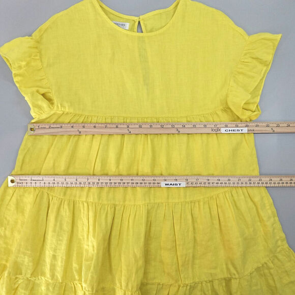 LANHTROPY Tiered Babydoll Dress Womens One Size Yellow Linen Lagenlook Resort - Picture 11 of 13